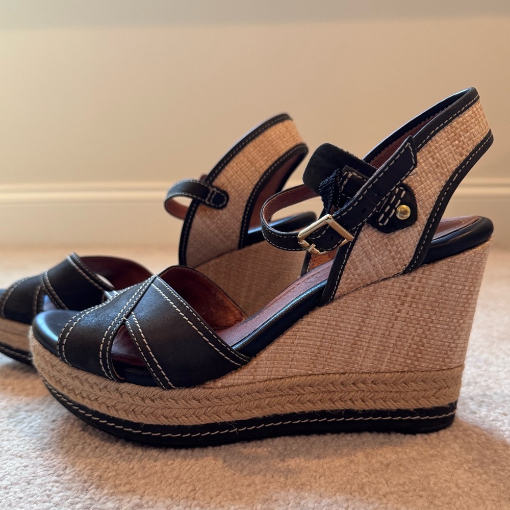 Clarks Indigo Amelia Air Wedge Sandals Black Leather Size 8